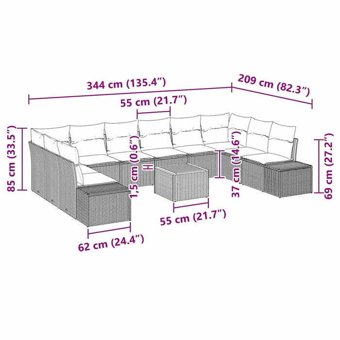 Set de canapele pentru grădină cu pernă 11 pcs Gri Rattan poli - WALTI WALTI