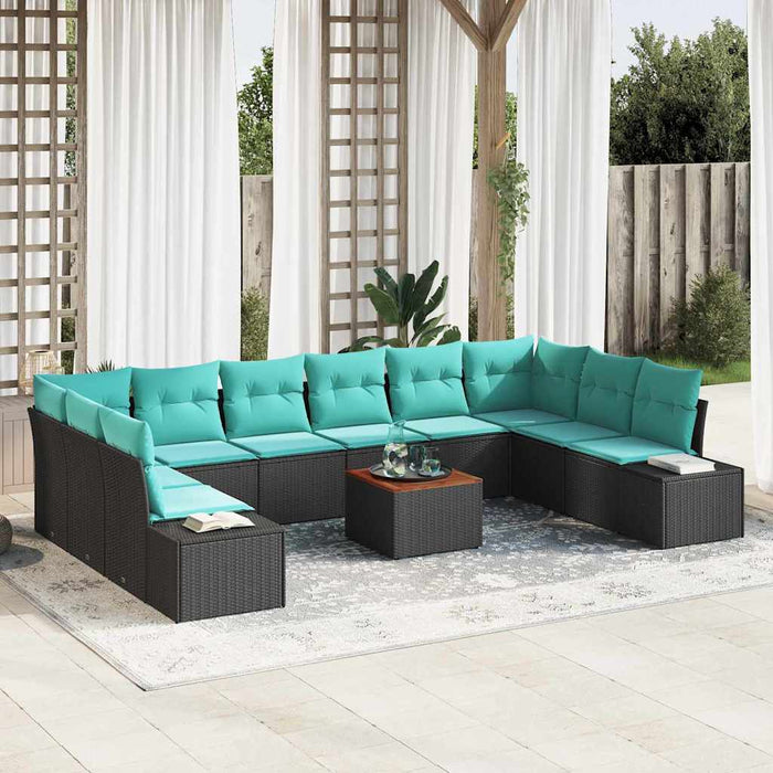 Set de canapele pentru grădină cu pernă 11 pcs Negru poliratan WALTI