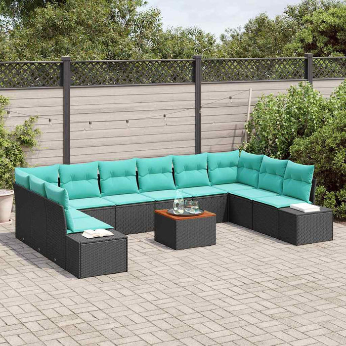 Set de canapele pentru grădină cu pernă 11 pcs Negru poliratan WALTI