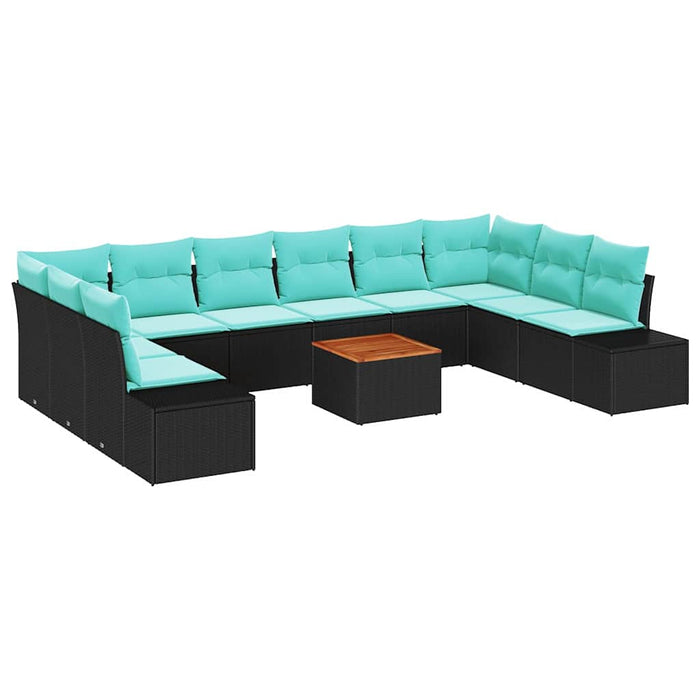 Set de canapele pentru grădină cu pernă 11 pcs Negru poliratan WALTI