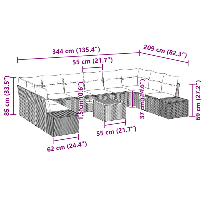Set de canapele pentru grădină cu pernă 11 pcs Negru poliratan WALTI