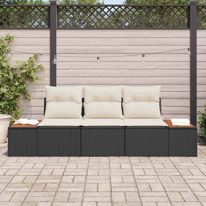 Set de canapele pentru grădină cu pernă 3 pcs Negru Rattan poli - WALTI WALTI