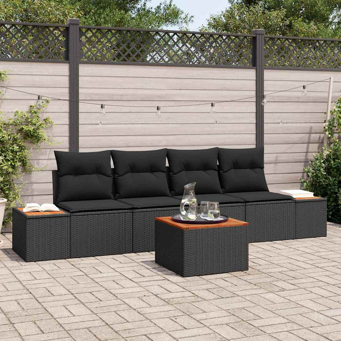 Set de canapele pentru grădină cu pernă 5 pcs Negru Rattan poli - WALTI WALTI
