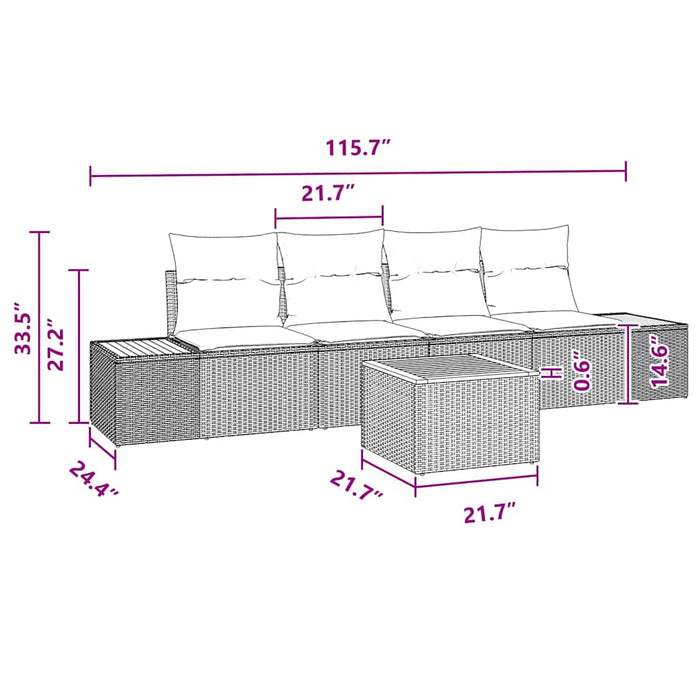 Set de canapele pentru grădină cu pernă 5 pcs Negru Rattan poli - WALTI WALTI