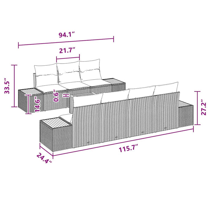 Set de canapele pentru grădină cu pernă 8 pcs Negru Rattan poli - WALTI WALTI
