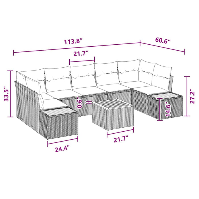 Set de canapele pentru grădină cu pernă 8 pcs Negru Rattan poli - WALTI WALTI