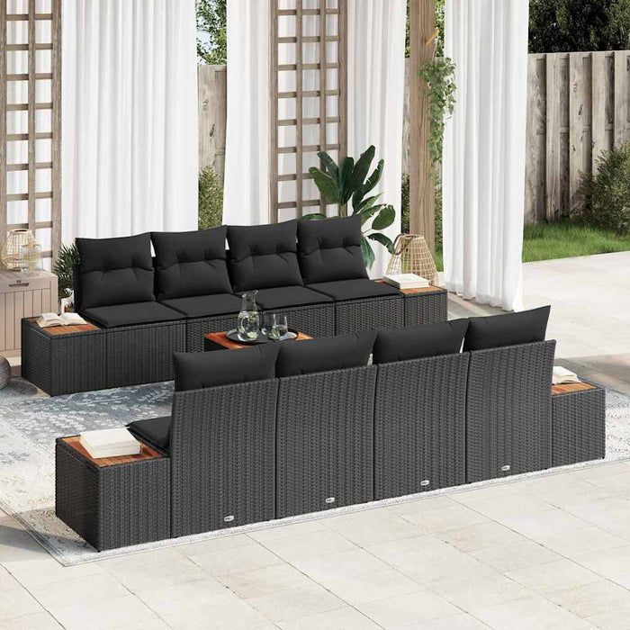 Set de canapele pentru grădină cu pernă 9 pcs Negru Rattan poli - WALTI WALTI
