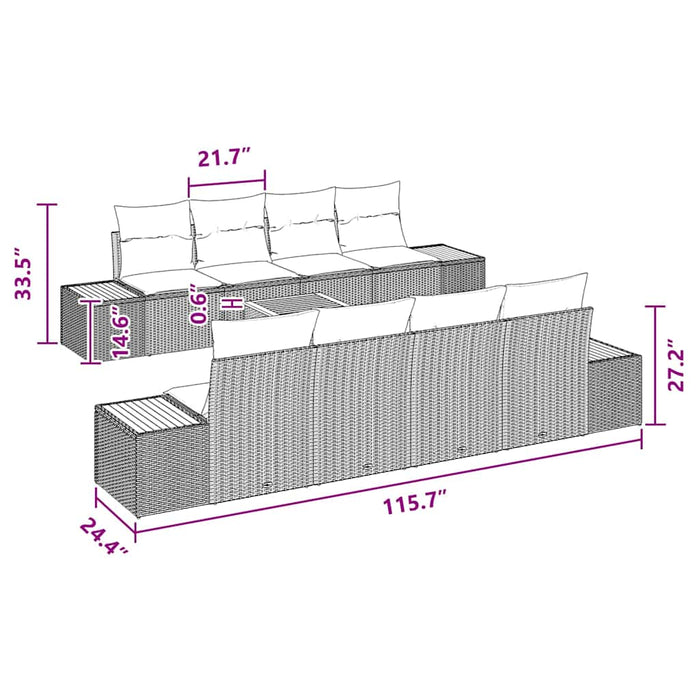 Set de canapele pentru grădină cu pernă 9 pcs Negru Rattan poli - WALTI WALTI