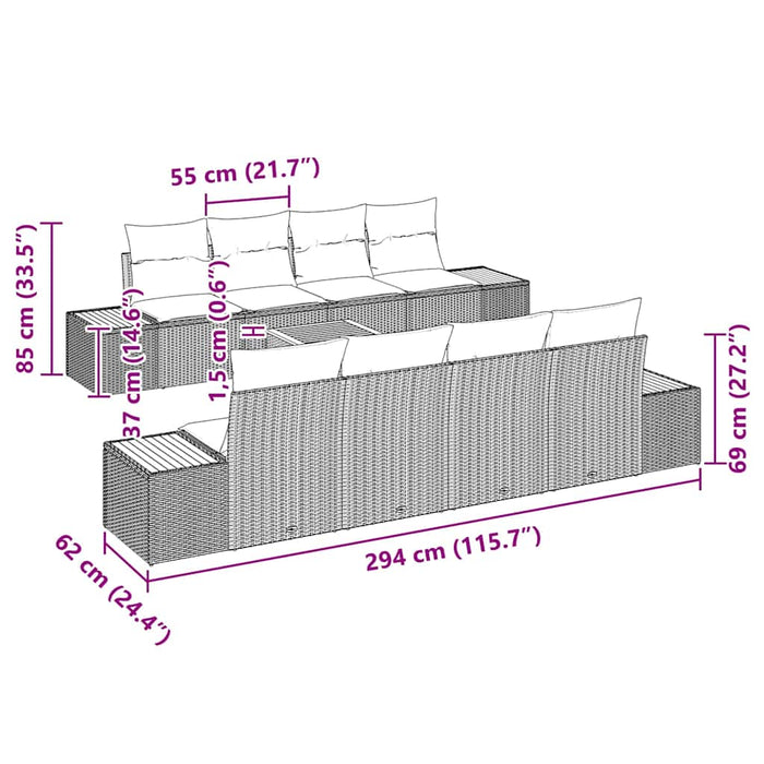 Set de canapele pentru grădină cu pernă 9 pcs Gri Rattan poli - WALTI WALTI