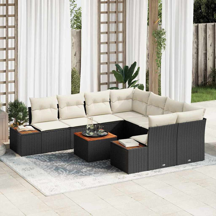 Set de canapele pentru grădină cu pernă 9 pcs Negru Rattan poli - WALTI WALTI