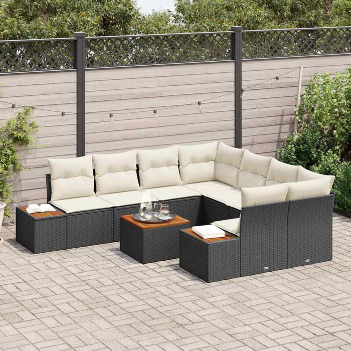 Set de canapele pentru grădină cu pernă 9 pcs Negru Rattan poli - WALTI WALTI