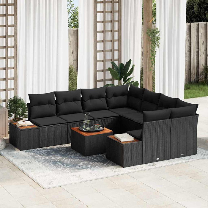 Set de canapele pentru grădină cu pernă 9 pcs Negru Rattan poli - WALTI WALTI