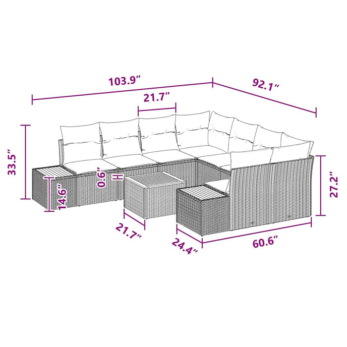 Set de canapele pentru grădină cu pernă 9 pcs Negru Rattan poli - WALTI WALTI