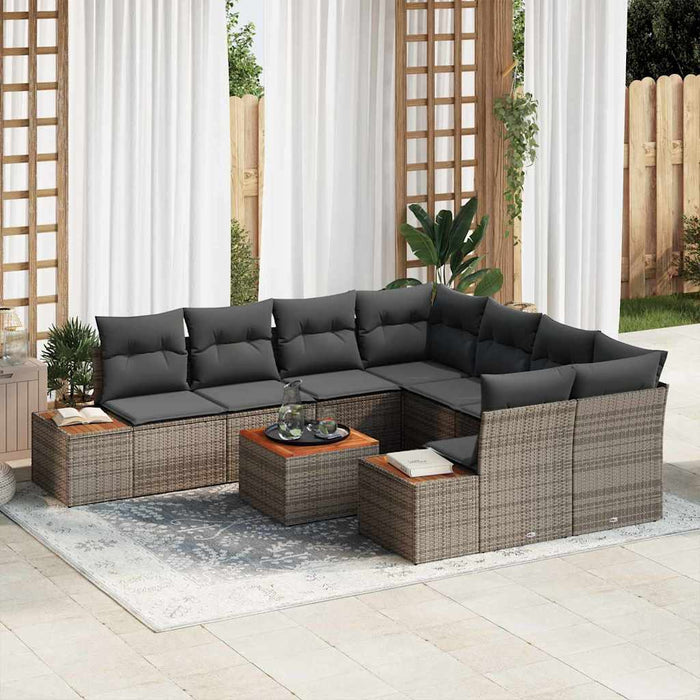 Set de canapele pentru grădină cu pernă 9 pcs Gri Rattan poli - WALTI WALTI
