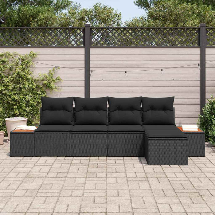 Set de canapele pentru grădină cu pernă 5 pcs Negru poliratan - WALTI WALTI