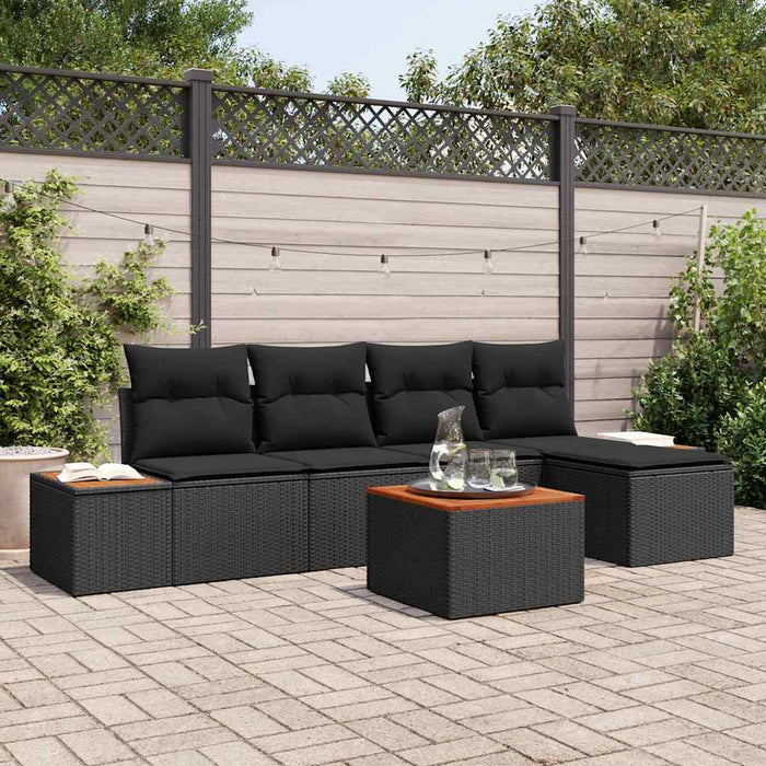 Set de canapele pentru grădină cu pernă 6 pcs Negru poliratan - WALTI WALTI