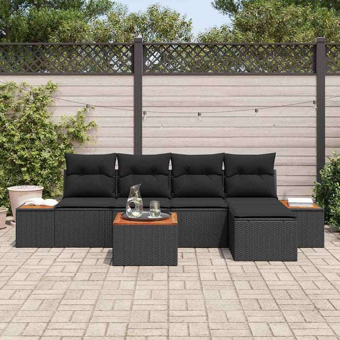 Set de canapele pentru grădină cu pernă 6 pcs Negru poliratan - WALTI WALTI