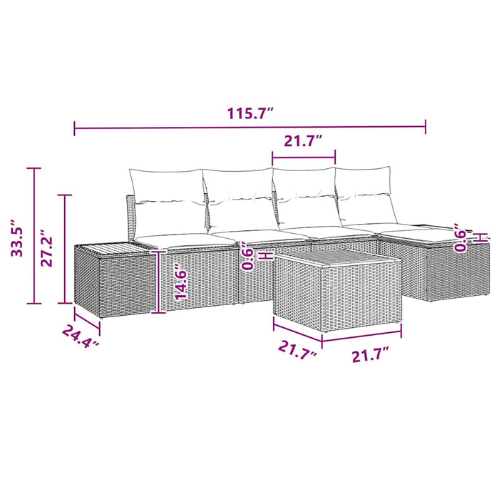 Set de canapele pentru grădină cu pernă 6 pcs Negru poliratan - WALTI WALTI