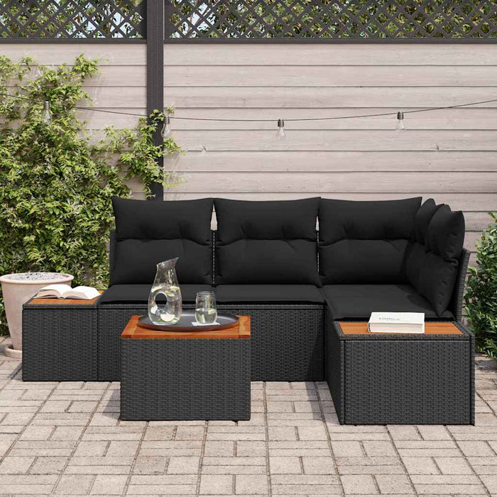 Set de canapele pentru grădină cu pernă 5 pcs Negru poliratan - WALTI WALTI