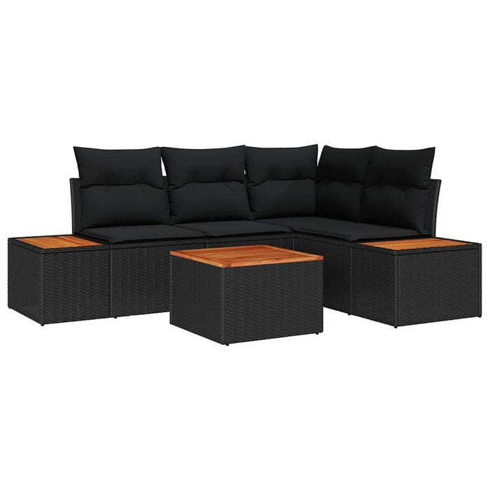 Set de canapele pentru grădină cu pernă 5 pcs Negru poliratan - WALTI WALTI