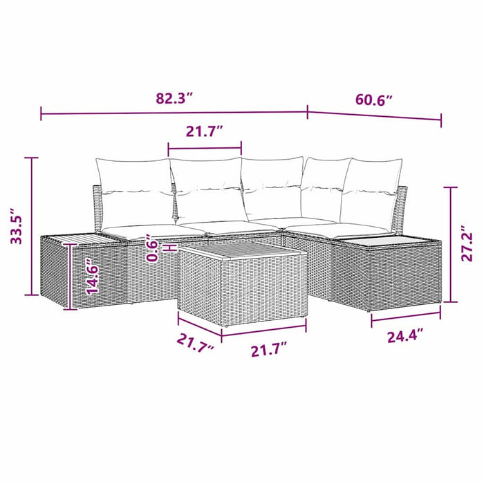 Set de canapele pentru grădină cu pernă 5 pcs Negru poliratan - WALTI WALTI