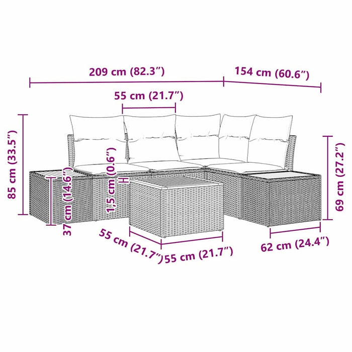 Set de canapele pentru grădină cu pernă 5 pcs Bej Rattan poli - WALTI WALTI