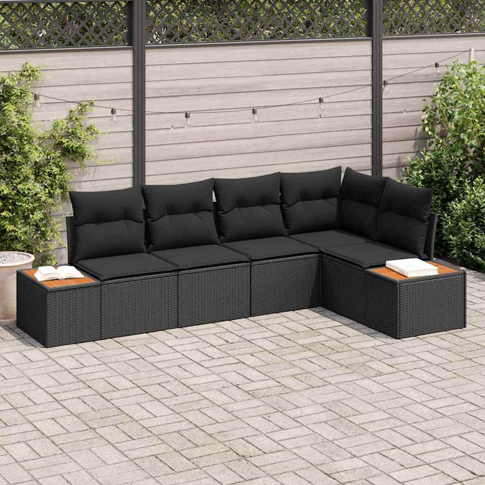 Set de canapele pentru grădină cu pernă 5 pcs Negru poliratan - WALTI WALTI