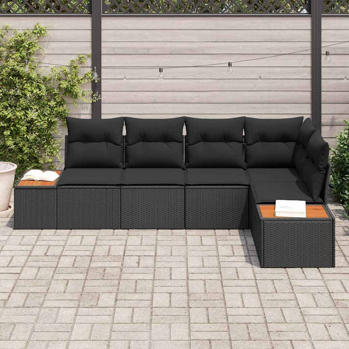 Set de canapele pentru grădină cu pernă 5 pcs Negru poliratan - WALTI WALTI