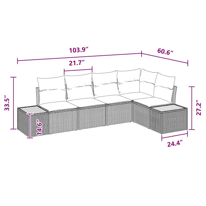 Set de canapele pentru grădină cu pernă 5 pcs Negru poliratan - WALTI WALTI