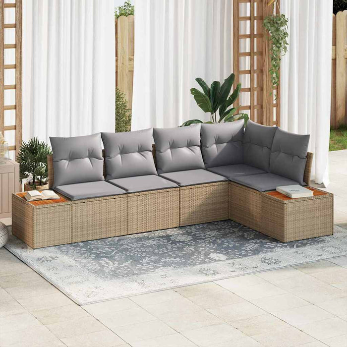 Set de canapele pentru grădină cu pernă 5 pcs Bej Rattan poli - WALTI WALTI