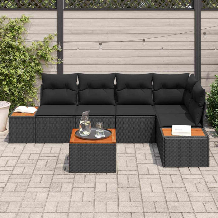 Set de canapele pentru grădină cu pernă 6 pcs Negru poliratan - WALTI WALTI