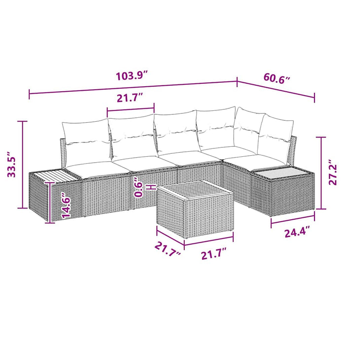 Set de canapele pentru grădină cu pernă 6 pcs Negru poliratan - WALTI WALTI