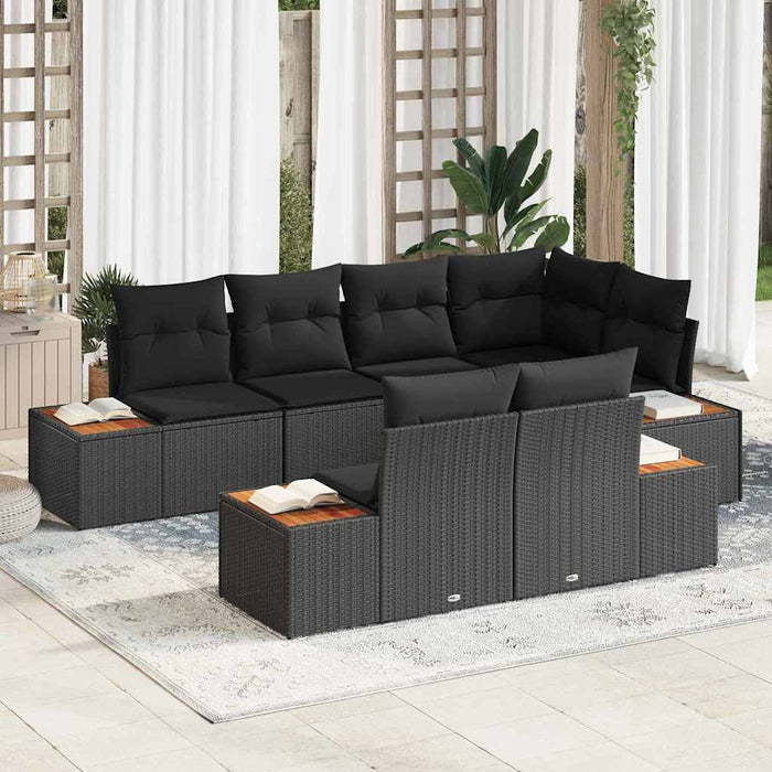 Set de canapele pentru grădină cu pernă 7 pcs Negru poliratan - WALTI WALTI