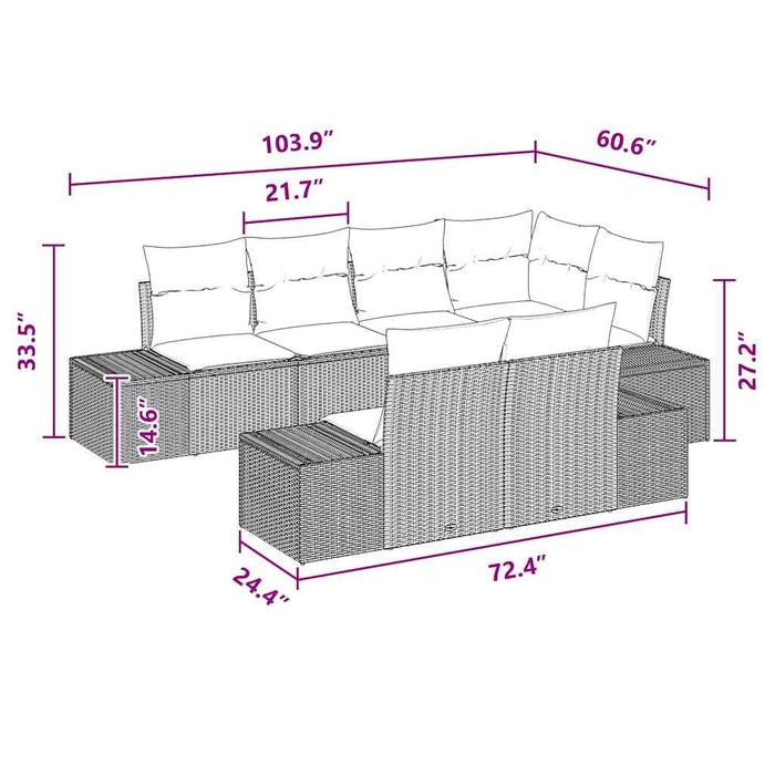 Set de canapele pentru grădină cu pernă 7 pcs Negru poliratan - WALTI WALTI