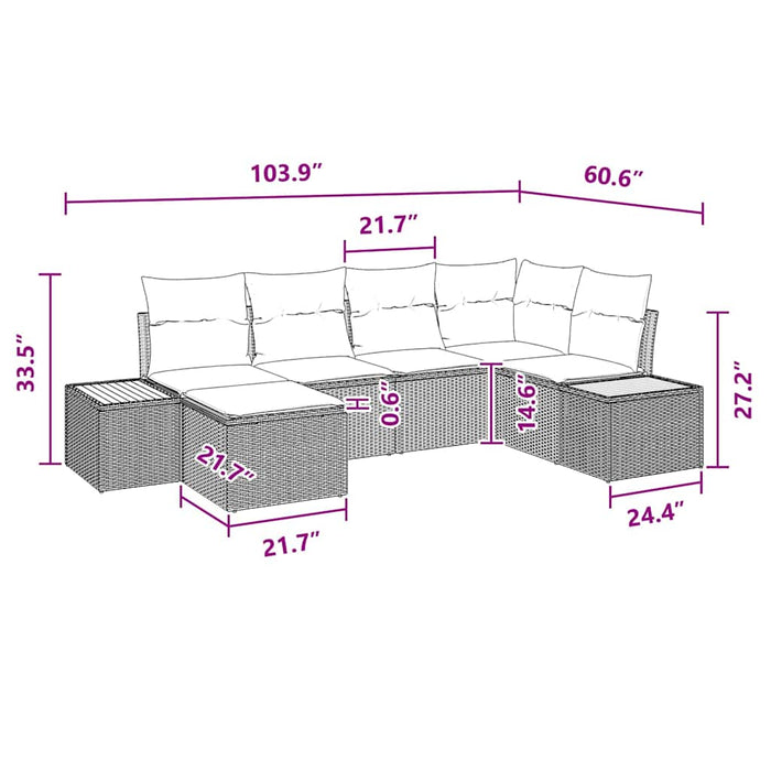 Set de canapele pentru grădină cu pernă 6 pcs Negru poliratan - WALTI WALTI