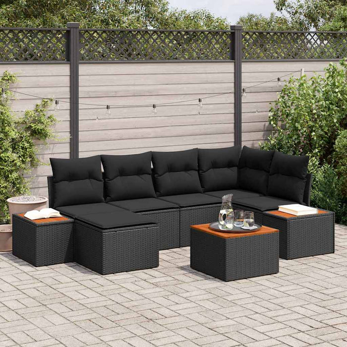Set de canapele pentru grădină cu pernă 7 pcs Negru poliratan - WALTI WALTI