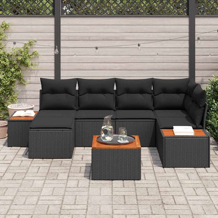 Set de canapele pentru grădină cu pernă 7 pcs Negru poliratan - WALTI WALTI