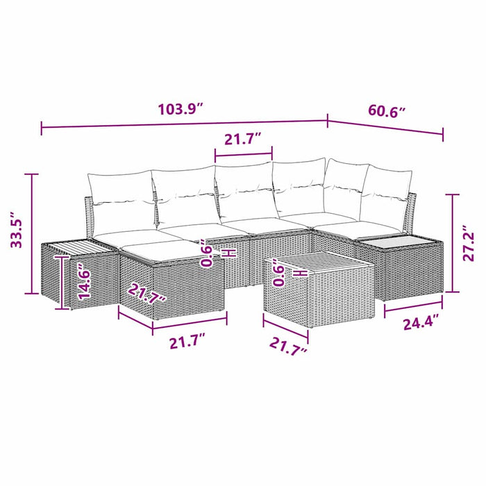 Set de canapele pentru grădină cu pernă 7 pcs Negru poliratan - WALTI WALTI
