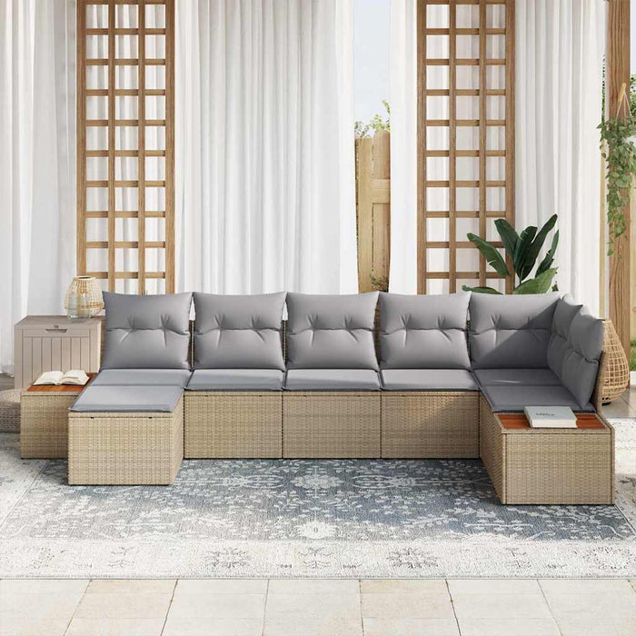 Set de canapele pentru grădină cu pernă 7 pcs Bej Rattan poli - WALTI WALTI
