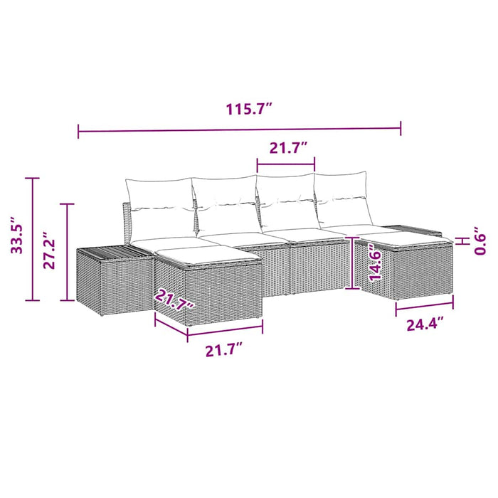 Set de canapele pentru grădină cu pernă 6 pcs Negru poliratan - WALTI WALTI