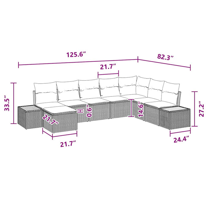 Set de canapele pentru grădină cu pernă 8 pcs Negru poliratan - WALTI WALTI