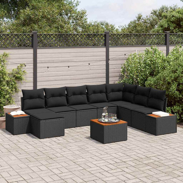 Set de canapele pentru grădină cu pernă 9 pcs Negru poliratan - WALTI WALTI