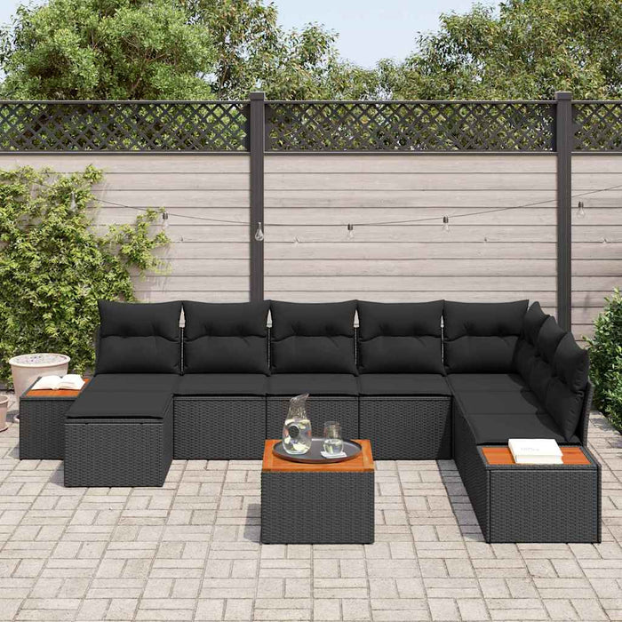 Set de canapele pentru grădină cu pernă 9 pcs Negru poliratan - WALTI WALTI