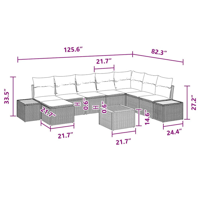 Set de canapele pentru grădină cu pernă 9 pcs Negru poliratan - WALTI WALTI