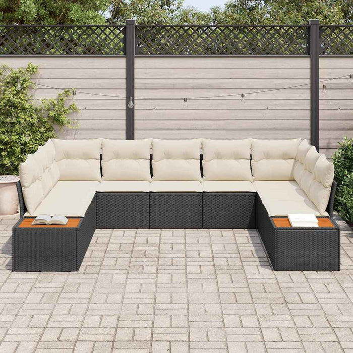 Set de canapele pentru grădină cu pernă 9 pcs Negru Rattan poli - WALTI WALTI