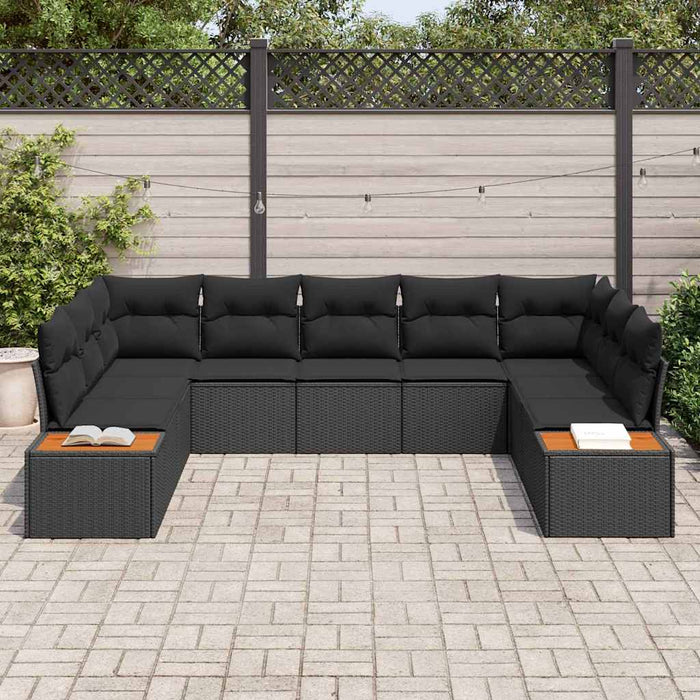 Set de canapele pentru grădină cu pernă 9 pcs Negru poliratan - WALTI WALTI