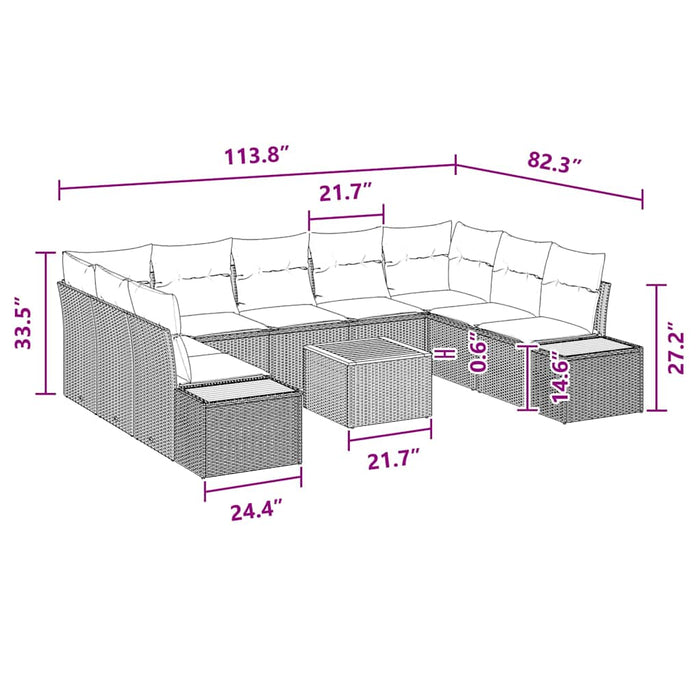 Set de canapele pentru grădină cu pernă 10 pcs Negru poliratan - WALTI WALTI
