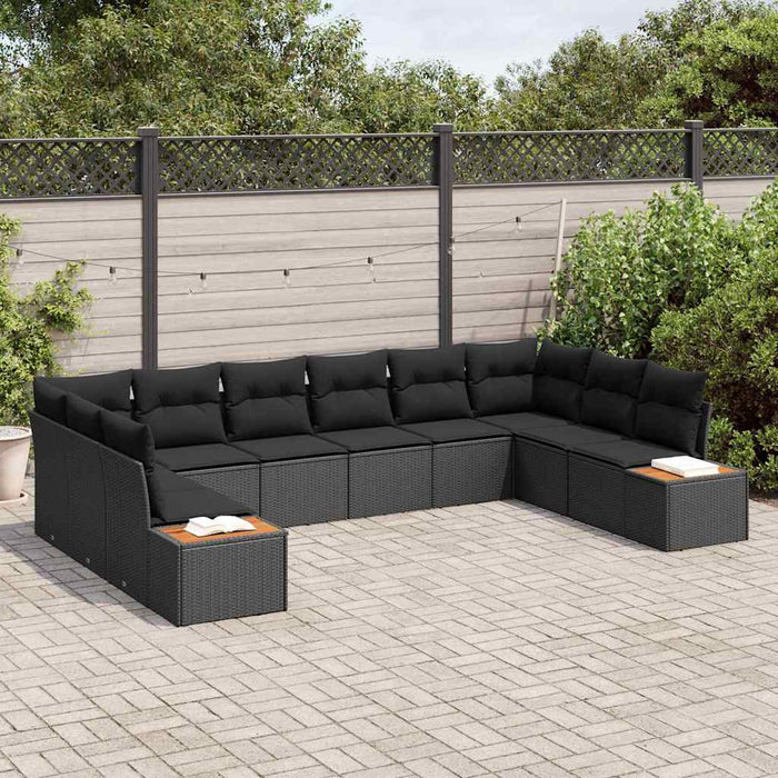 Set de canapele pentru grădină cu pernă 10 pcs Negru poliratan - WALTI WALTI
