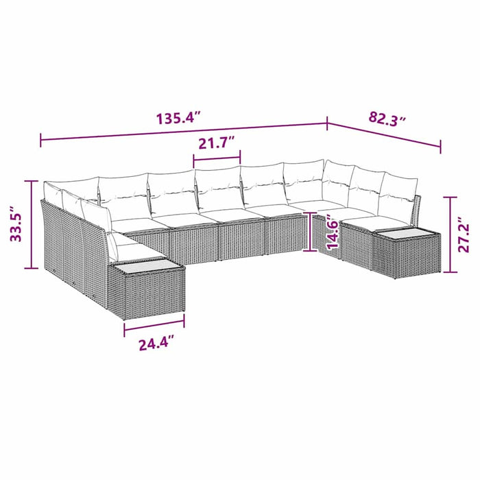 Set de canapele pentru grădină cu pernă 10 pcs Negru poliratan - WALTI WALTI