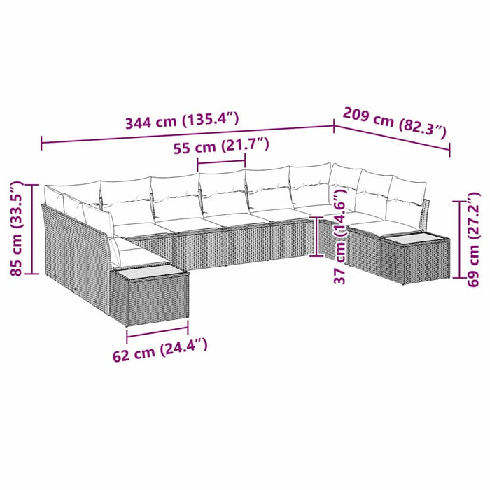 Set de canapele pentru grădină cu pernă 10 pcs Bej Rattan poli - WALTI WALTI